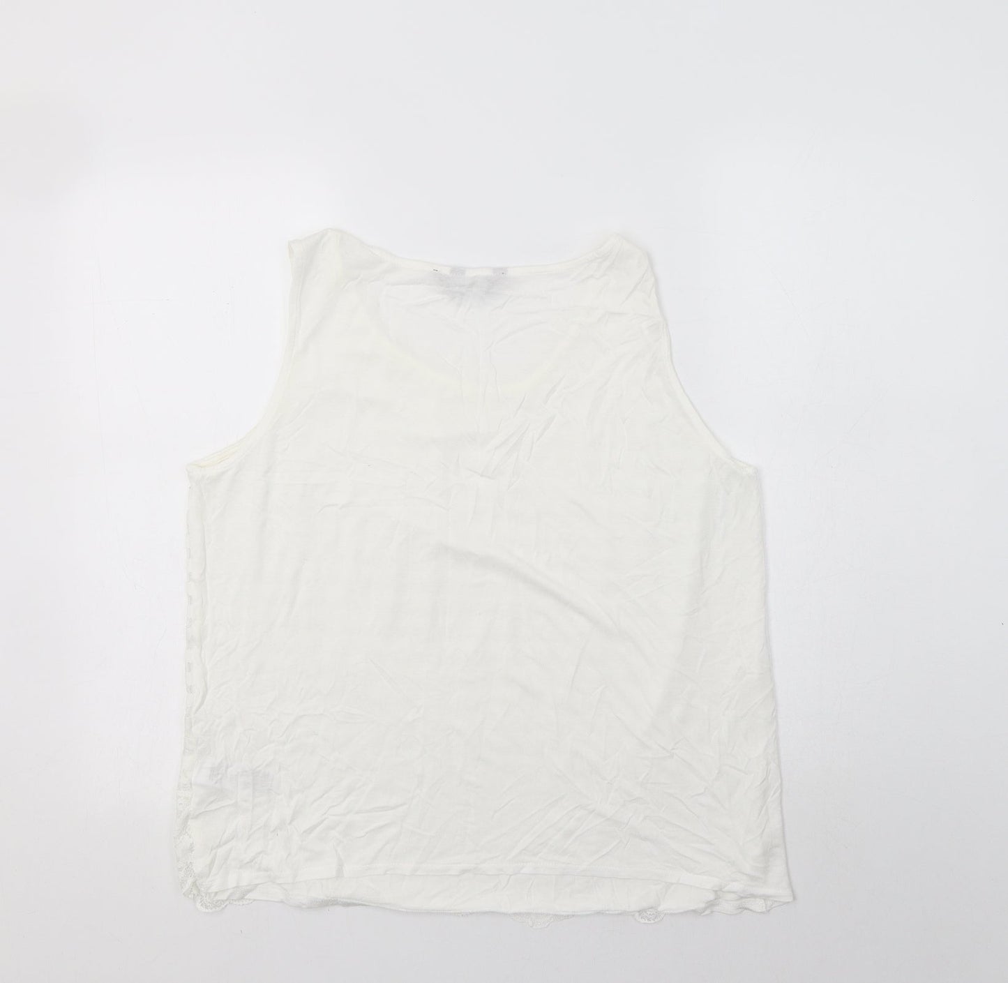 Dorothy Perkins Womens White  Viscose Basic Tank Size 16 Round Neck - Lace Overlay