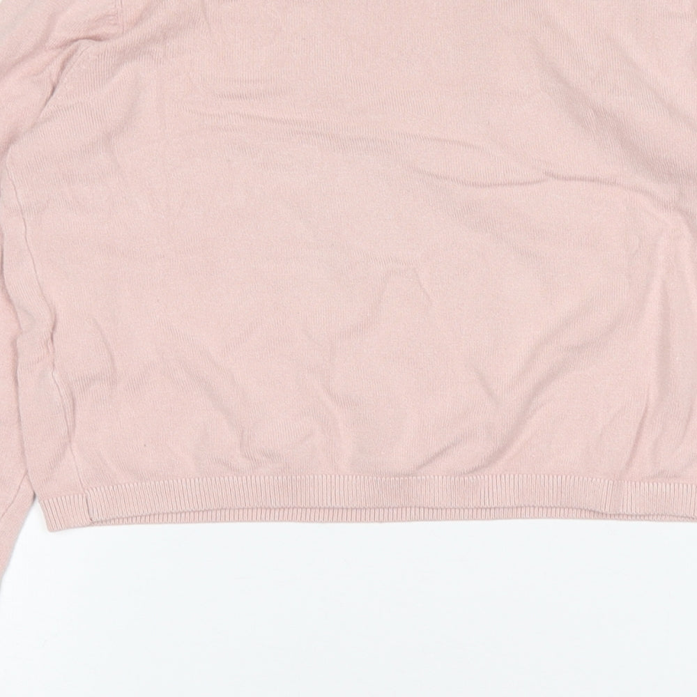 Bershka Womens Pink Round Neck  Acrylic Pullover Jumper Size S