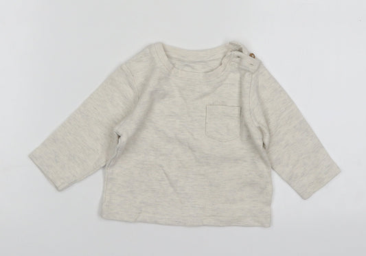 M&S Boys Beige  Cotton Basic T-Shirt Size 6-9 Months Round Neck
