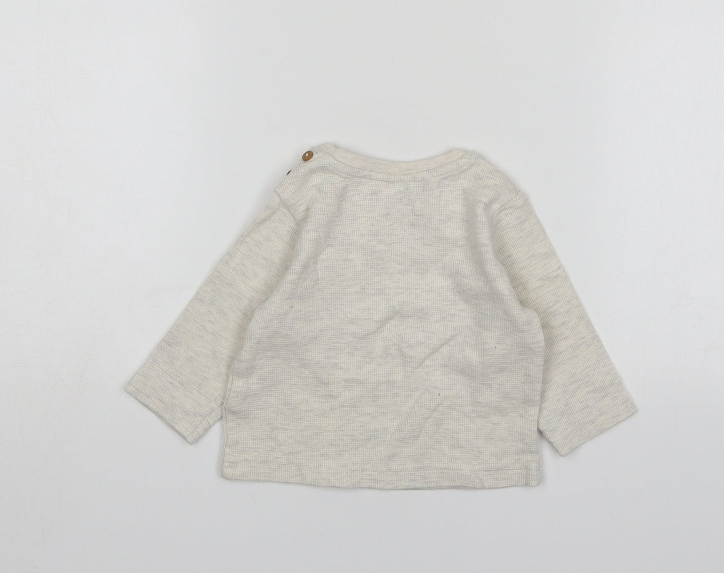 M&S Boys Beige  Cotton Basic T-Shirt Size 6-9 Months Round Neck