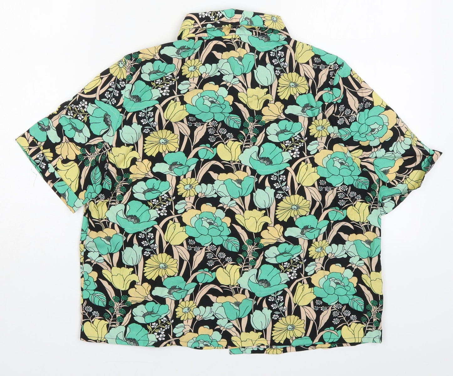 Noisy may Womens Green Floral Polyester Basic Button-Up Size S Collared