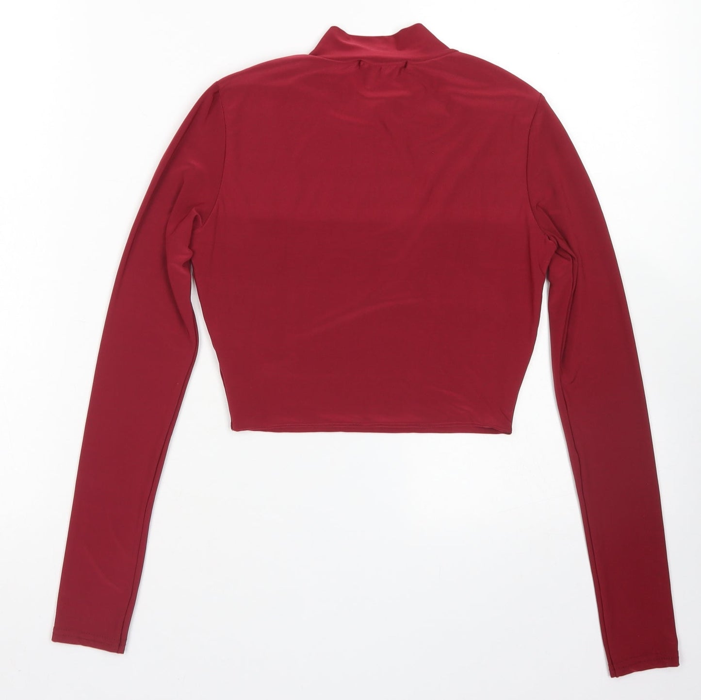 PRETTYLITTLETHING Womens Red  Polyester Cropped T-Shirt Size 4 Mock Neck