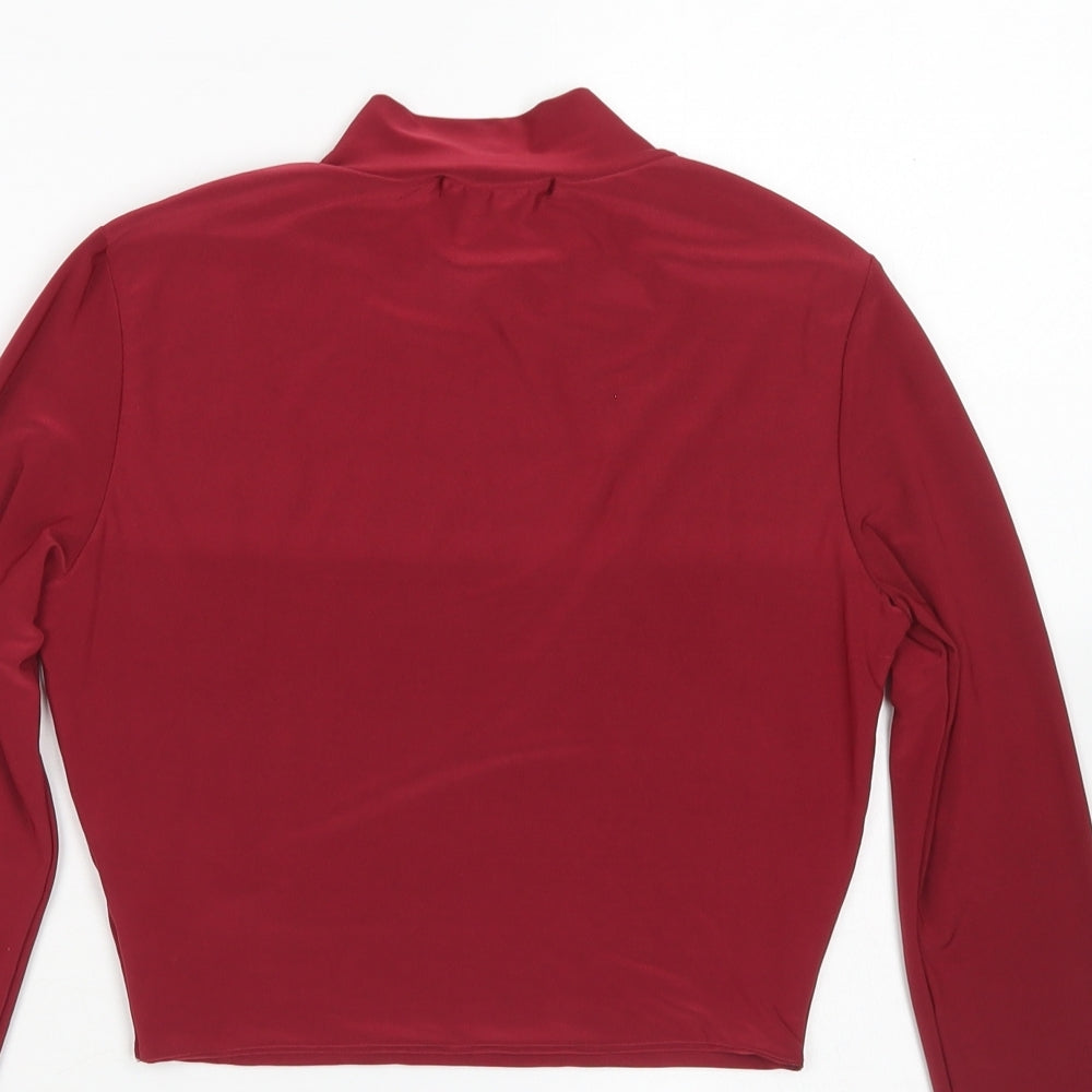 PRETTYLITTLETHING Womens Red  Polyester Cropped T-Shirt Size 4 Mock Neck