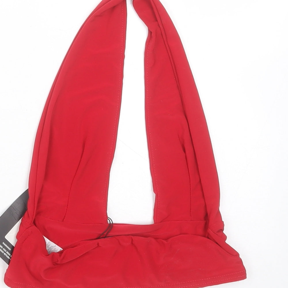 PRETTYLITTLETHING Womens Red  Polyester Basic Blouse Size 6 Halter