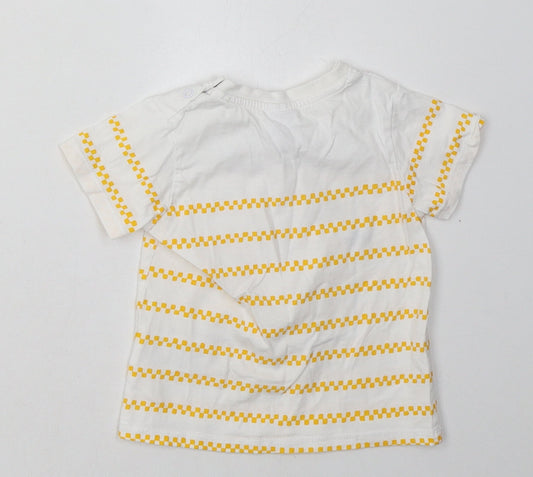 newness Boys Yellow Striped Cotton Basic T-Shirt Size 12 Months Crew Neck Buckle