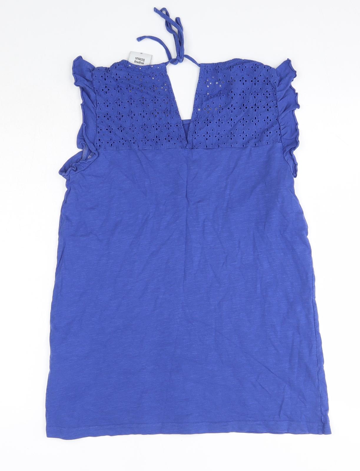 Mama Licous Womens Blue  Cotton Basic Blouse Size M Round Neck