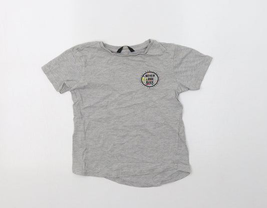 George Girls Grey  Cotton Basic T-Shirt Size 6-7 Years Crew Neck