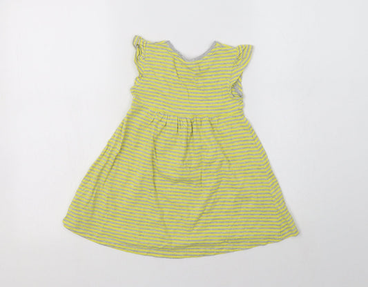 NEXT Girls Yellow Striped Cotton A-Line  Size 2-3 Years  Crew Neck