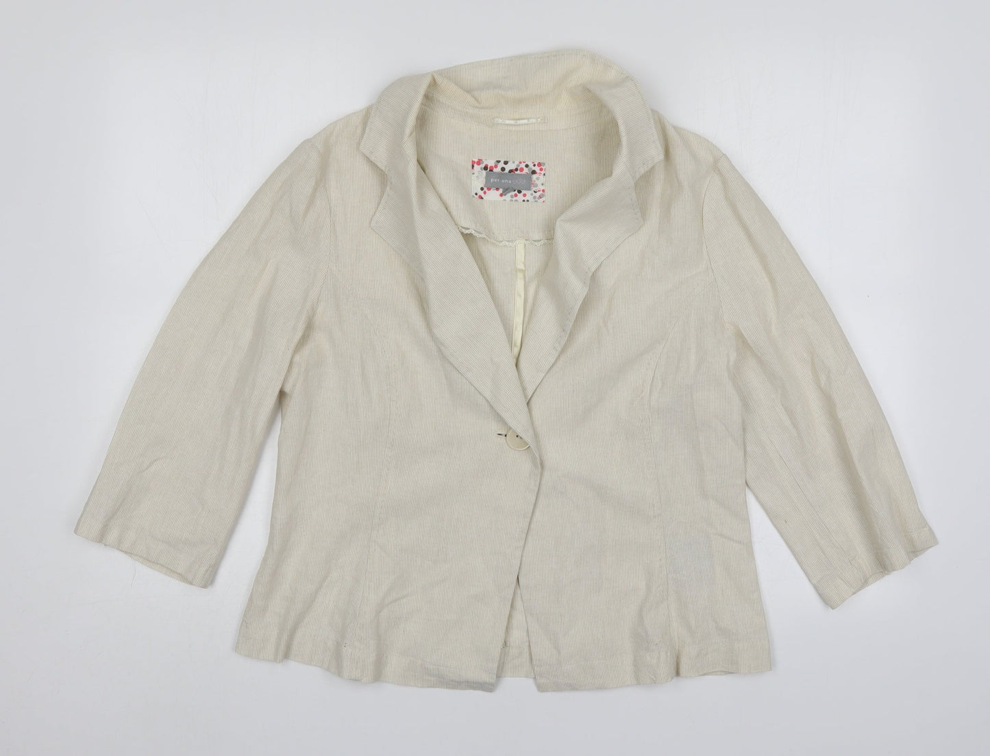 Per Una Womens Beige Striped Cotton Jacket Blazer Size 16