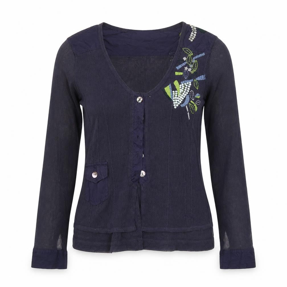 Sandwich Womens Blue Scoop Neck Floral Polyester Cardigan Jumper Size L