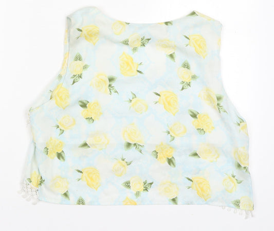 Urmodar Womens Blue Floral Polyester Cropped Tank Size M Round Neck - Yellow Flowers