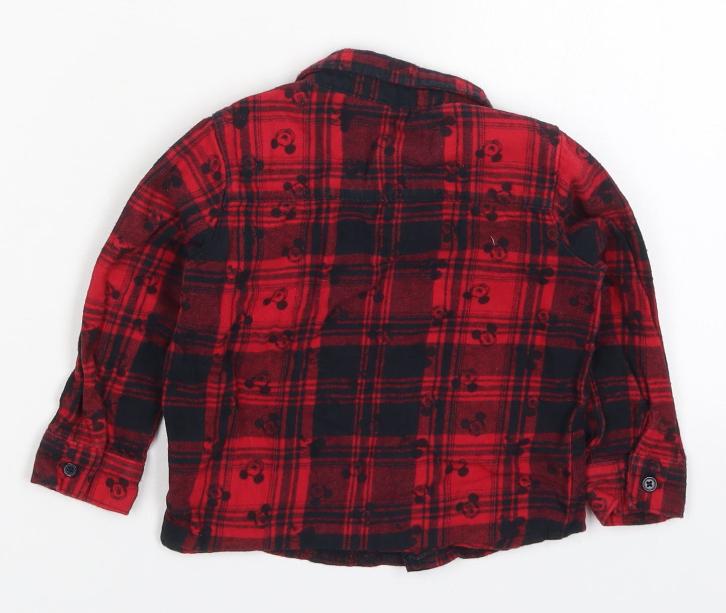 F&F Baby Red Check Cotton Basic Button-Up Size 12-18 Months Collared Button - Mickey Mouse