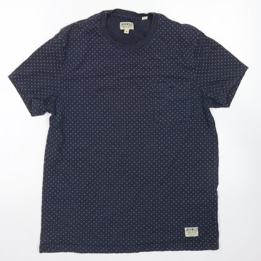 Jack Wills Mens Blue Polka Dot Cotton  T-Shirt Size M Crew Neck  - Chest Pocket