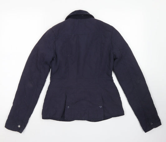 New Look Womens Blue Argyle/Diamond  Pea Coat Jacket Size 6  Snap