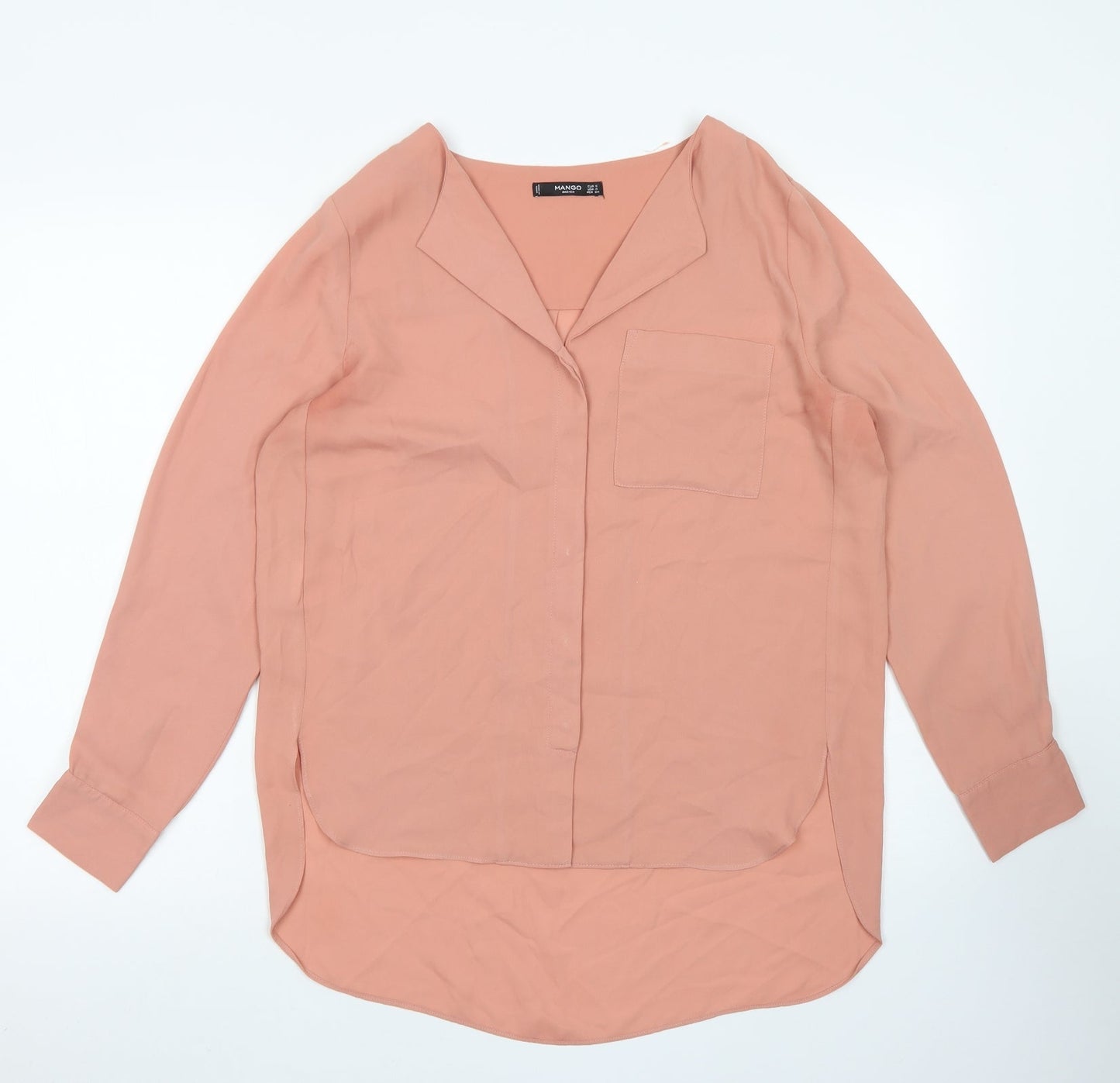 Mango Womens Pink  Polyester Basic Blouse Size S Round Neck