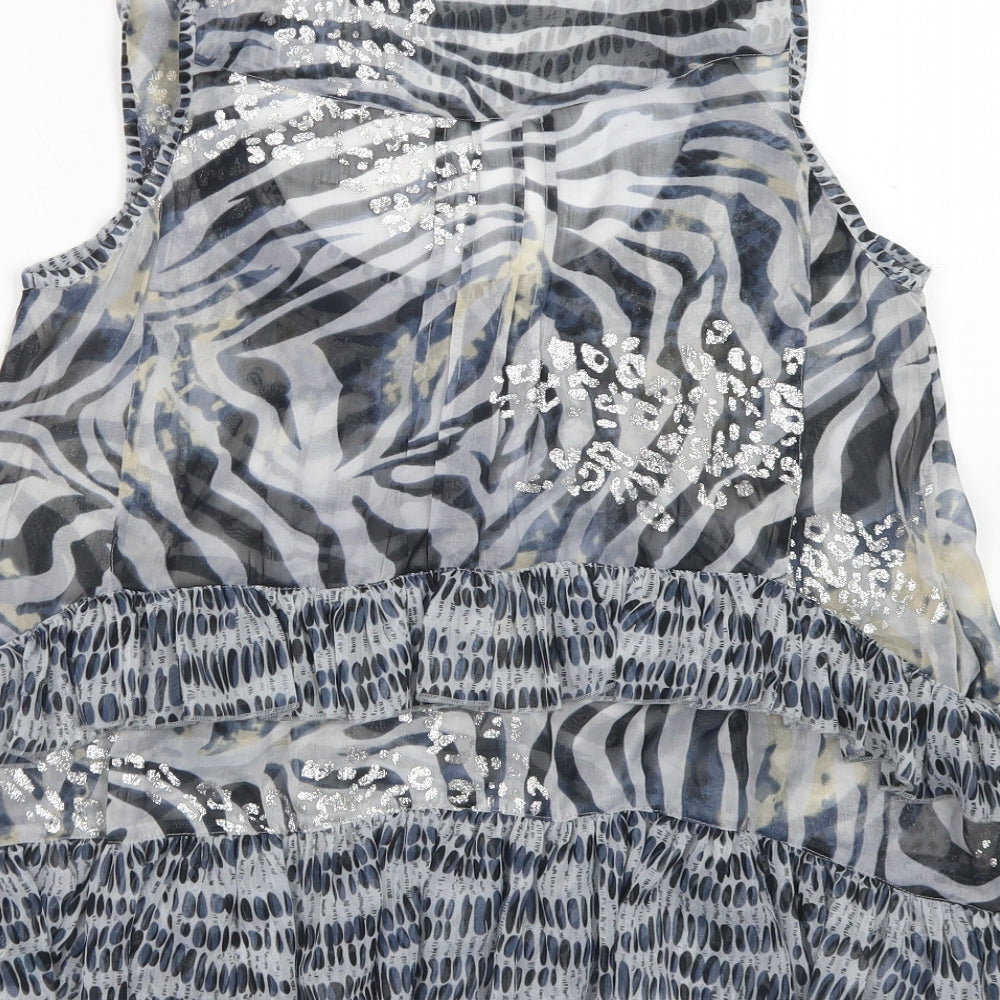 Red Herring Womens Blue Animal Print Polyester Basic Blouse Size 10 Round Neck