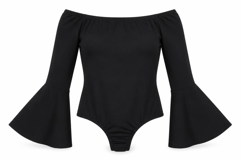 PRETTYLITTLETHING Womens Black  Polyester Bodysuit One-Piece Size 8  Snap - Bell Sleeve