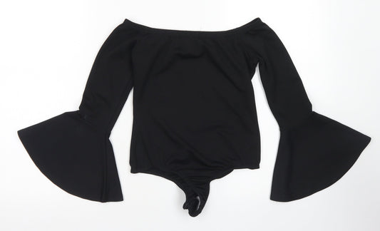 PRETTYLITTLETHING Womens Black  Polyester Bodysuit One-Piece Size 8  Snap - Bell Sleeve