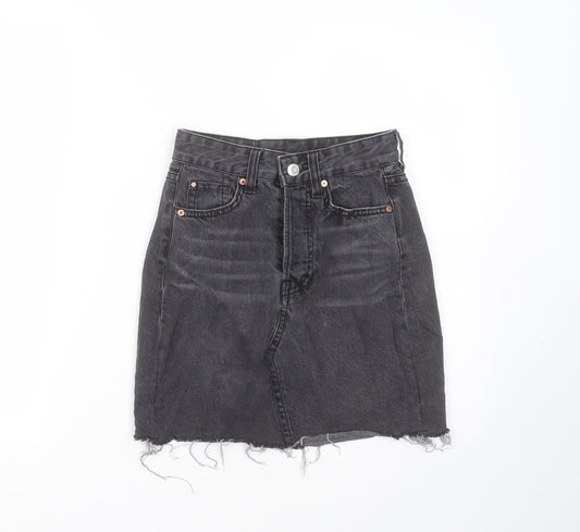 H&M Womens Grey  Cotton Mini Skirt Size 4    - Distressed hem