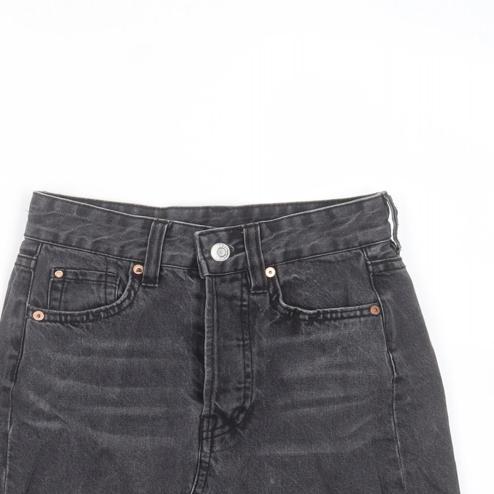 H&M Womens Grey  Cotton Mini Skirt Size 4    - Distressed hem