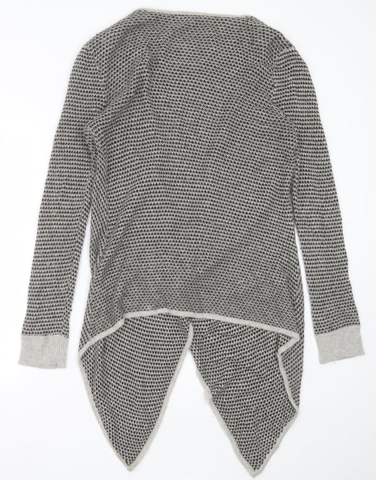 M&Co Womens Grey V-Neck Geometric Viscose Cardigan Jumper Size 14