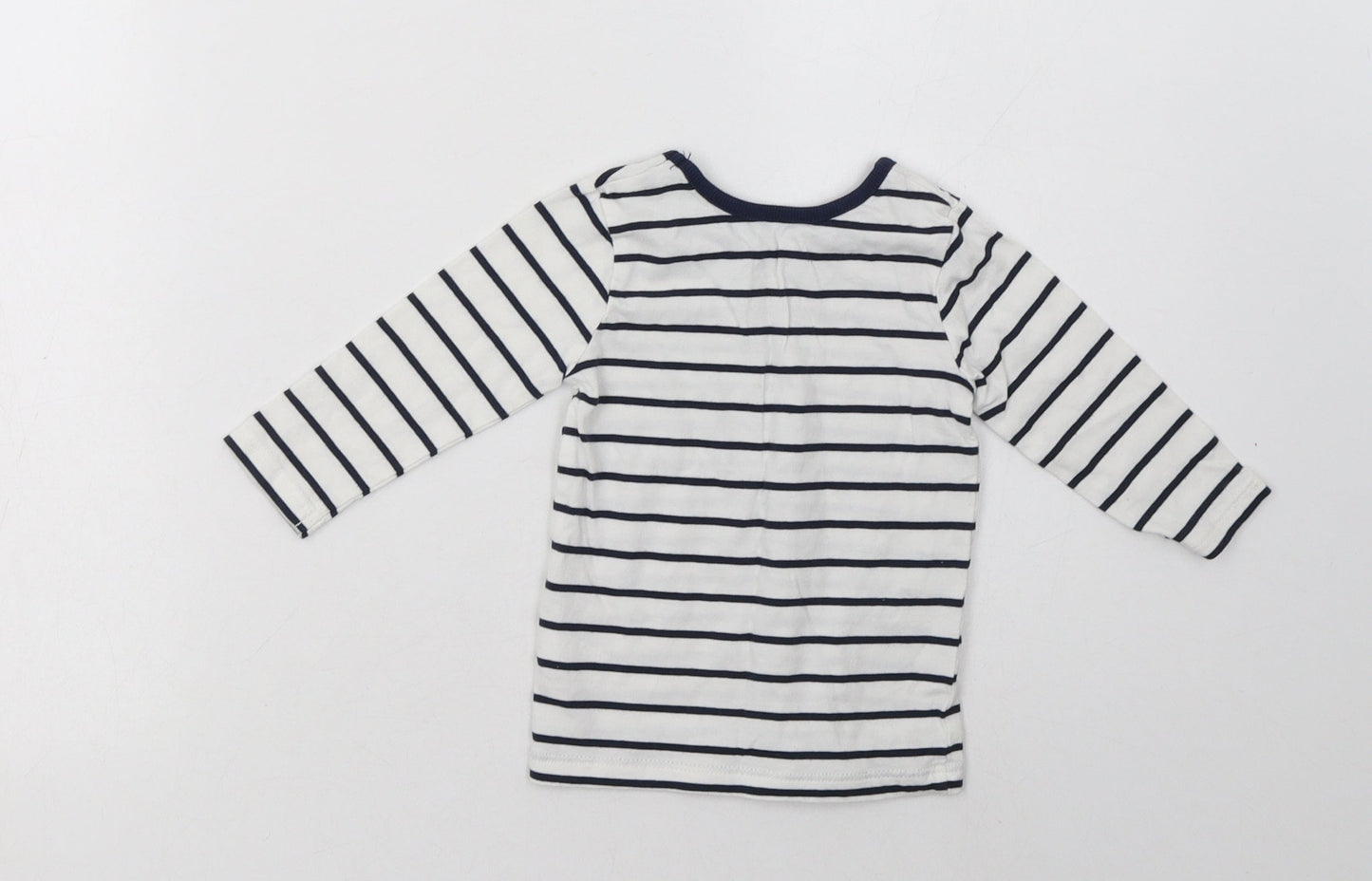 George Baby White Striped Cotton Basic Casual Size 6-9 Months Crew Neck Pullover