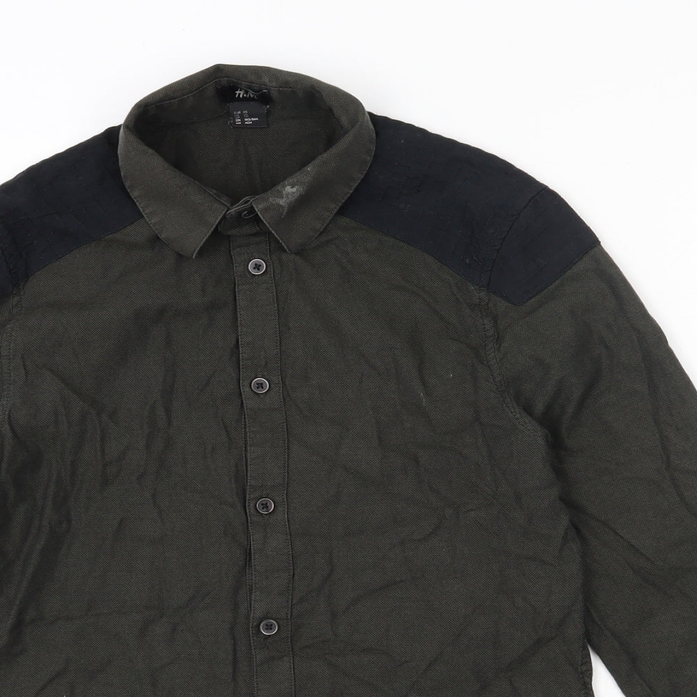 H&M Mens Green  Cotton  Button-Up Size XS Collared Button