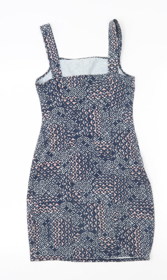 Hollister Womens Blue Geometric Cotton Bodycon  Size XS  Square Neck Pullover