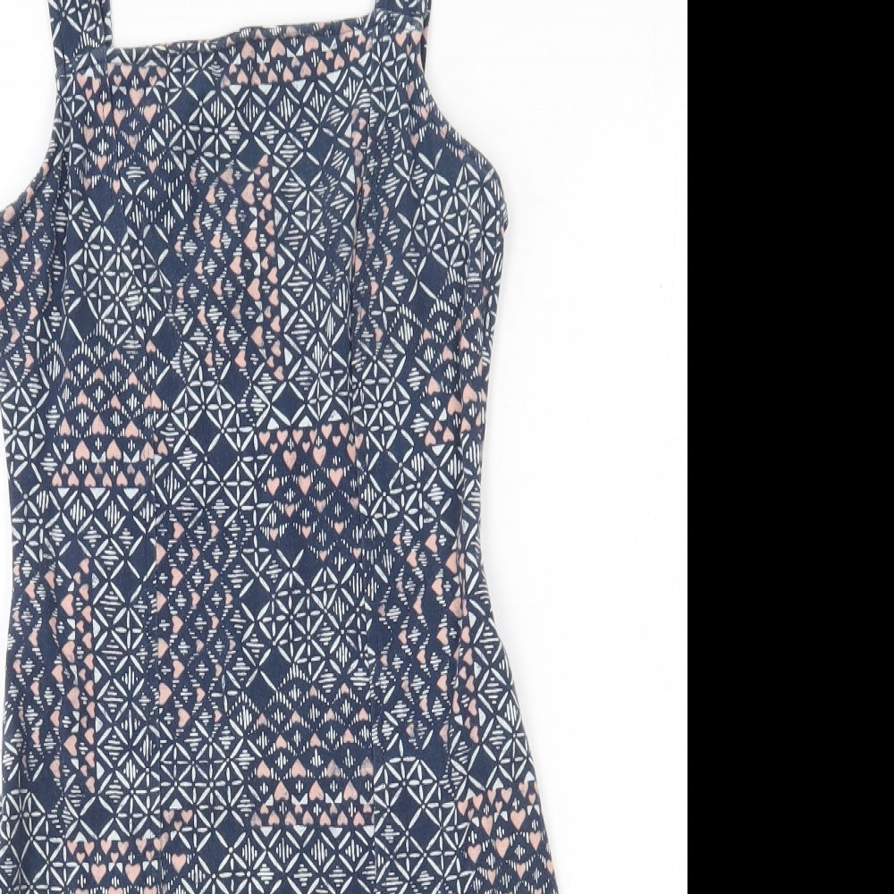 Hollister Womens Blue Geometric Cotton Bodycon  Size XS  Square Neck Pullover