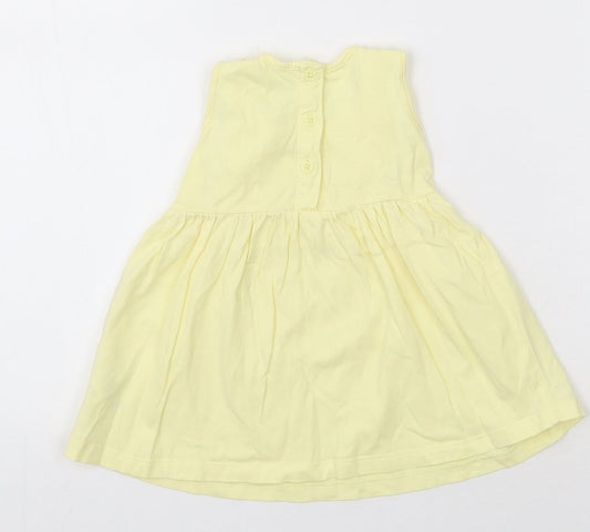 Matalan Girls Yellow  Cotton Skater Dress  Size 3-6 Months  Round Neck Button