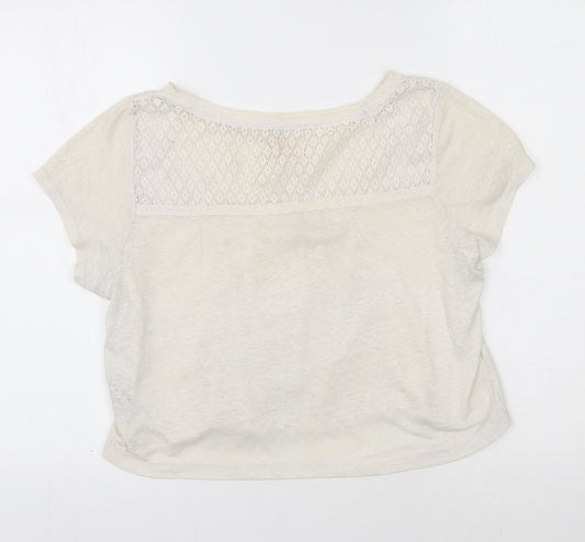 Hollister Womens Ivory  Cotton Basic T-Shirt Size S Scoop Neck - Lace detail
