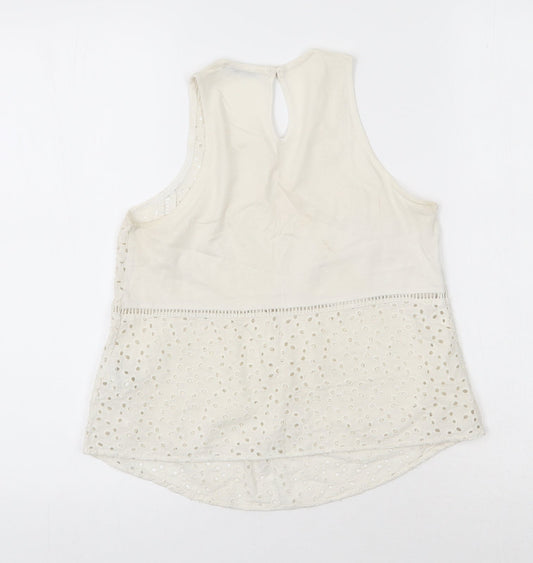 NEXT Womens Ivory  Cotton Basic Tank Size S Scoop Neck