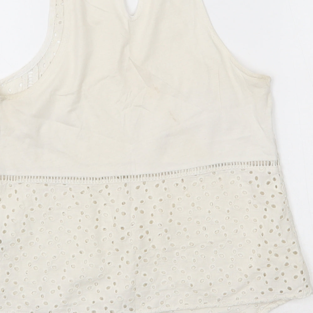 NEXT Womens Ivory  Cotton Basic Tank Size S Scoop Neck