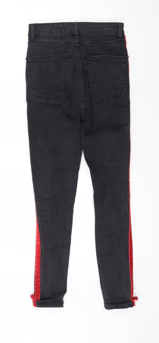 Zara Womens Grey Striped Cotton Skinny Jeans Size 8 L26 in Regular Button