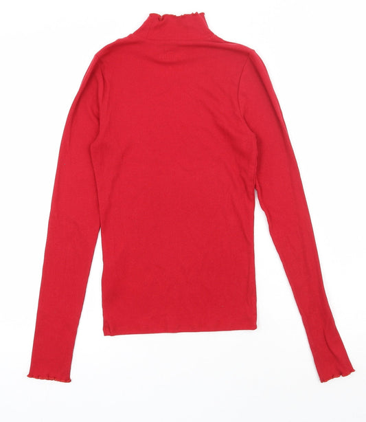 Hollister Womens Red  Cotton Basic T-Shirt Size S High Neck
