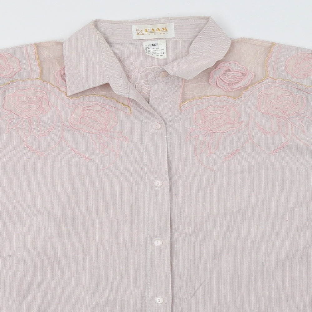 Raam Womens Pink Floral Cotton Basic Button-Up Size XL Collared