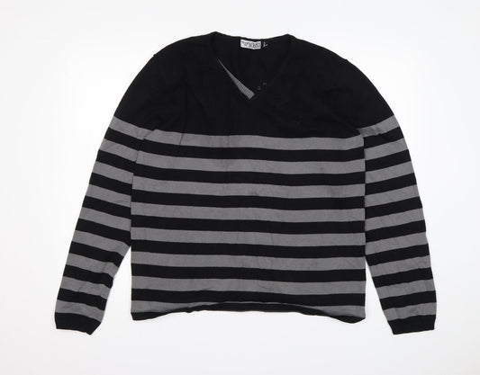 Across Womens Multicoloured V-Neck Striped Cotton Pullover Jumper Size L
