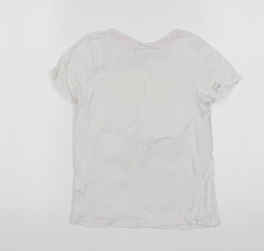Matalan Girls White Animal Print Cotton Basic T-Shirt Size 7 Years Round Neck  - Unicorn
