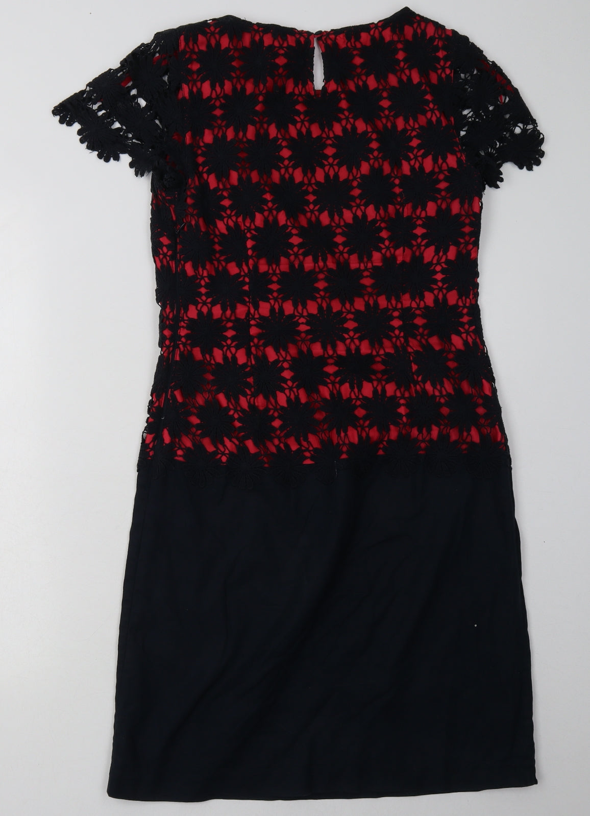 Debenhams Womens Red Floral Cotton Bodycon  Size 8  Crew Neck Zip
