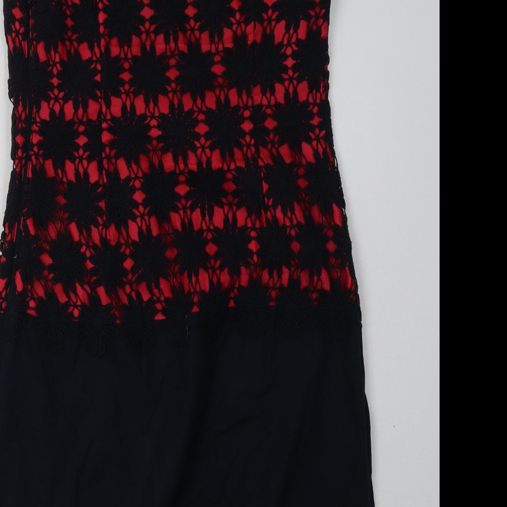 Debenhams Womens Red Floral Cotton Bodycon  Size 8  Crew Neck Zip
