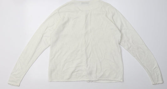 Cordelia St Womens White Crew Neck Floral Acrylic Cardigan Jumper Size 14