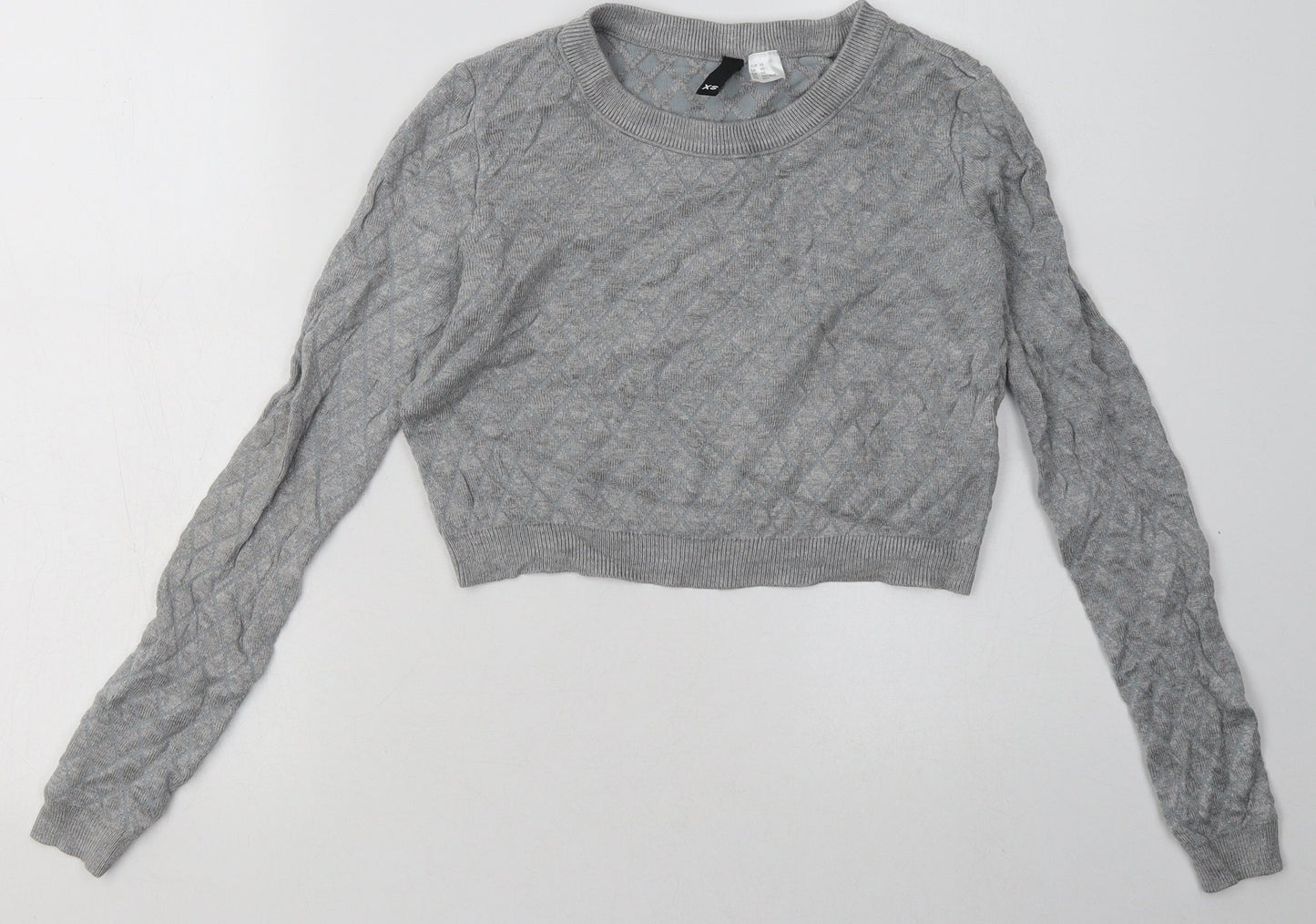 H&M Womens Grey Argyle/Diamond Viscose Pullover Sweatshirt Size XS   - Cropped