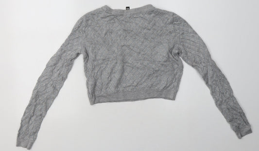 H&M Womens Grey Argyle/Diamond Viscose Pullover Sweatshirt Size XS   - Cropped