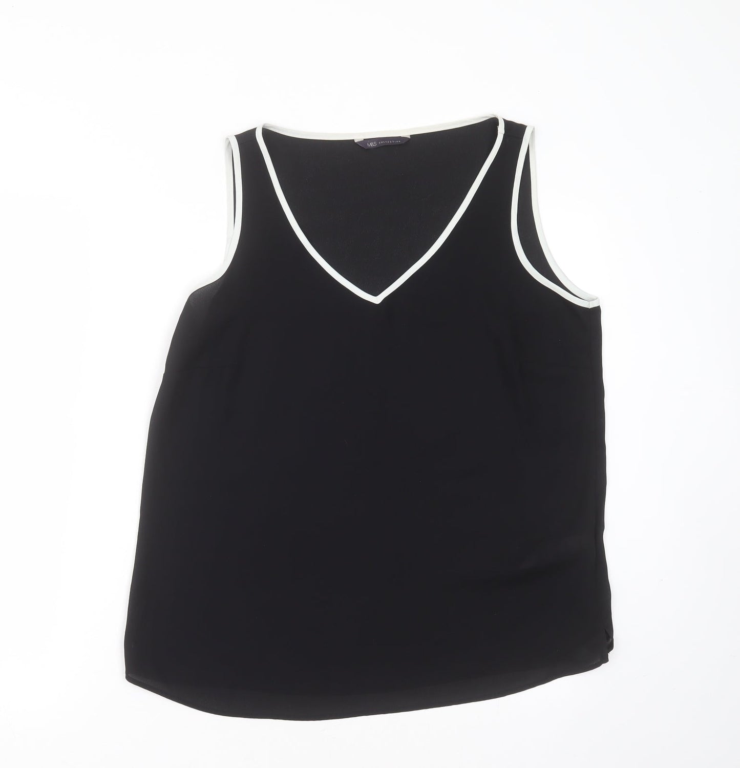 Marks and Spencer Womens Black  Polyester Basic Blouse Size 14 V-Neck