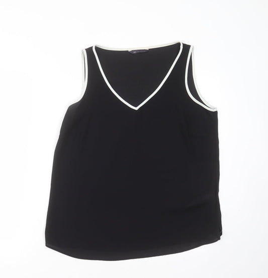 Marks and Spencer Womens Black  Polyester Basic Blouse Size 14 V-Neck