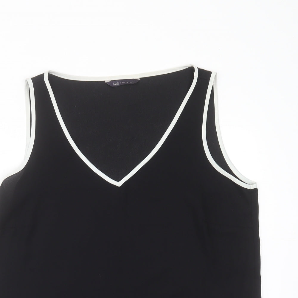 Marks and Spencer Womens Black  Polyester Basic Blouse Size 14 V-Neck