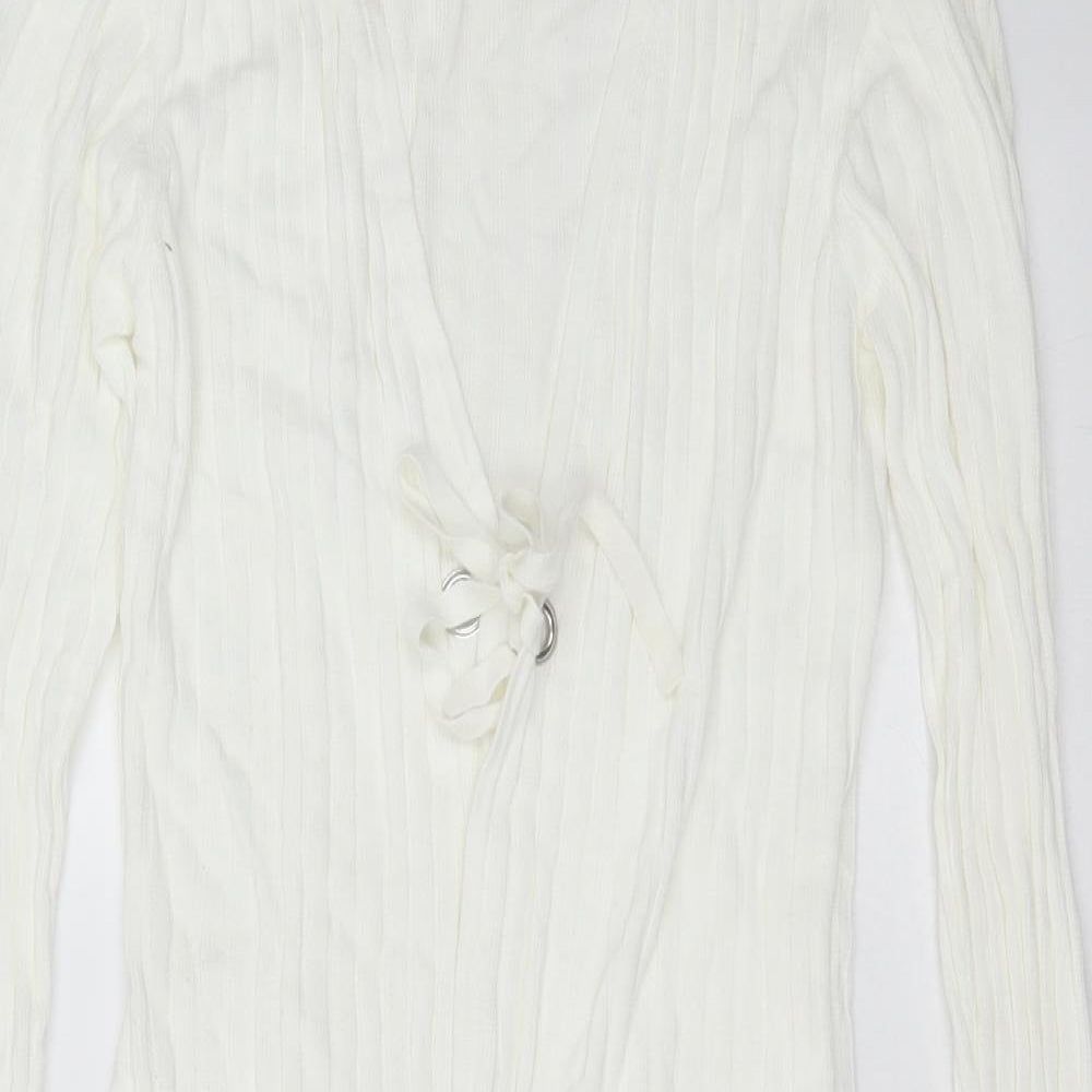 NEXT Womens Ivory V-Neck Striped Cotton Cardigan Jumper Size 10