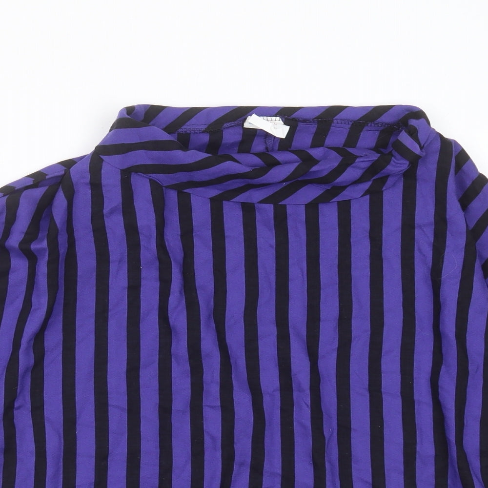 Ferrand Womens Blue Striped Viscose Basic Blouse Size 12 Round Neck
