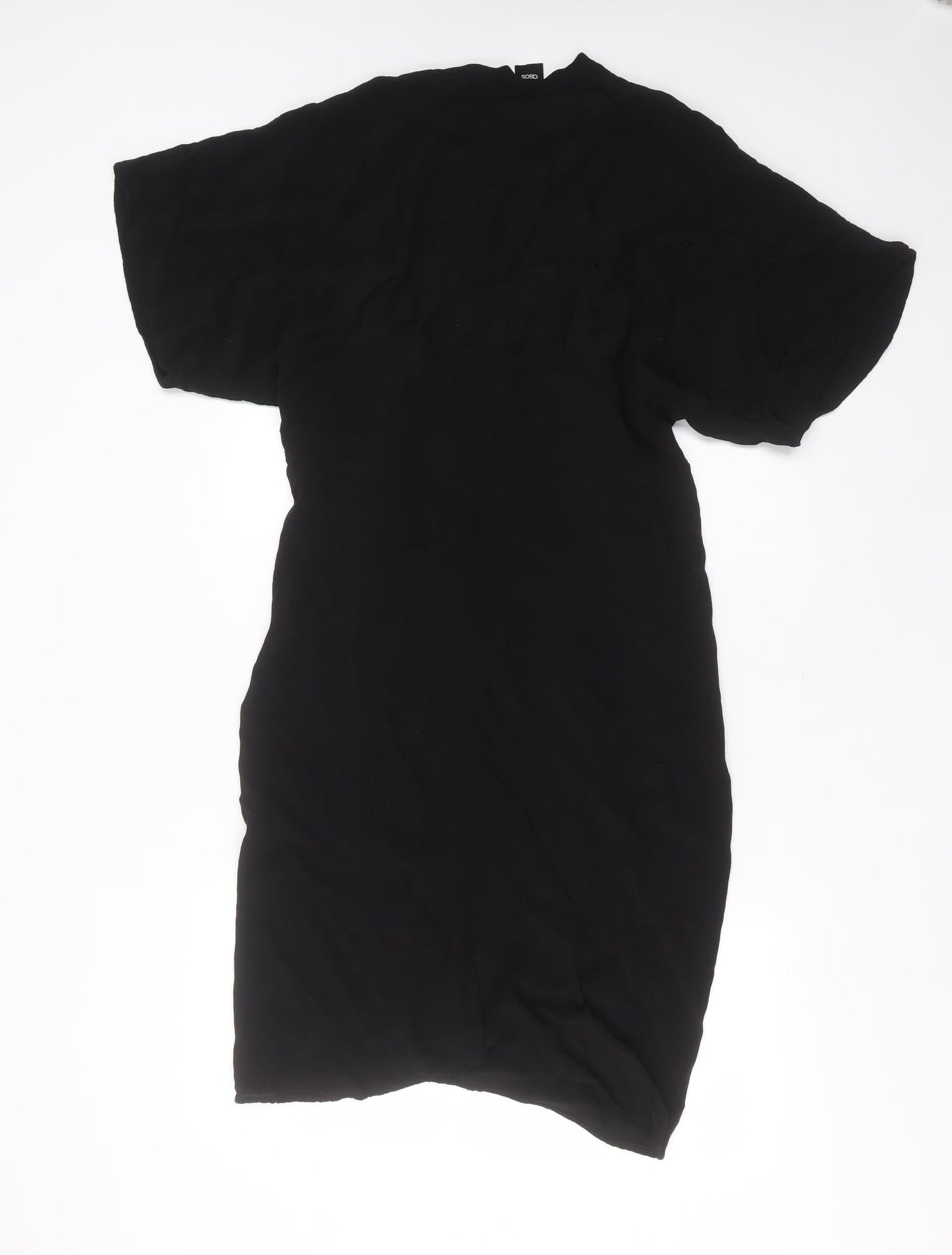 ASOS Womens Black  Viscose Shift  Size 8  V-Neck  - tie Front Detail