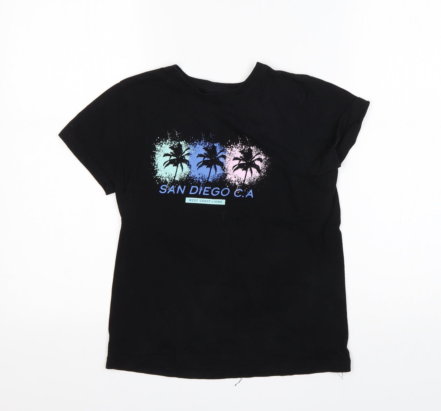 Primark Boys Black Floral  Basic T-Shirt Size 8-9 Years Round Neck